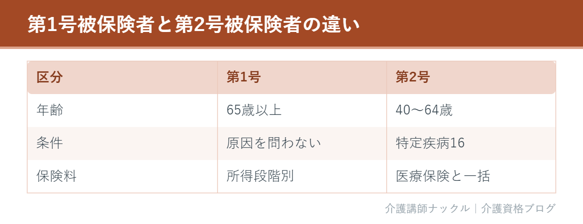 第1号と第2号被保険者の違いを比べる表