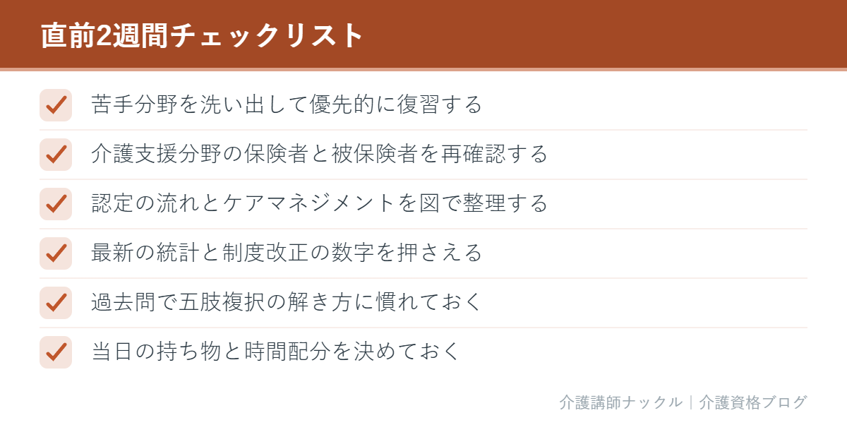 ケアマネ試験の直前2週間にやることのチェックリスト図